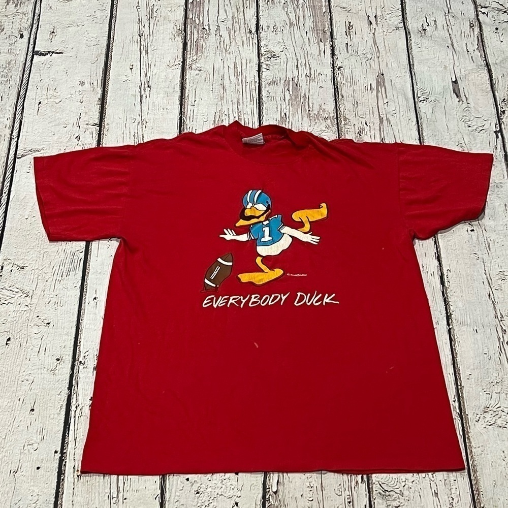 Vintage 1980s Everybody Duck Cartoon Football 80s Crewneck Tee Top Shirt